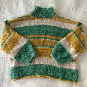 Kimchi Blue Fuzzy Striped Turtleneck Sweater